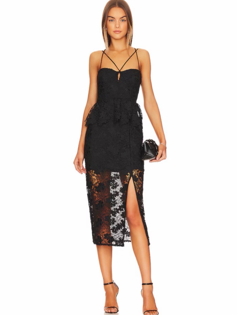 LPA Madonna Lace Corset Midi Dress in Black